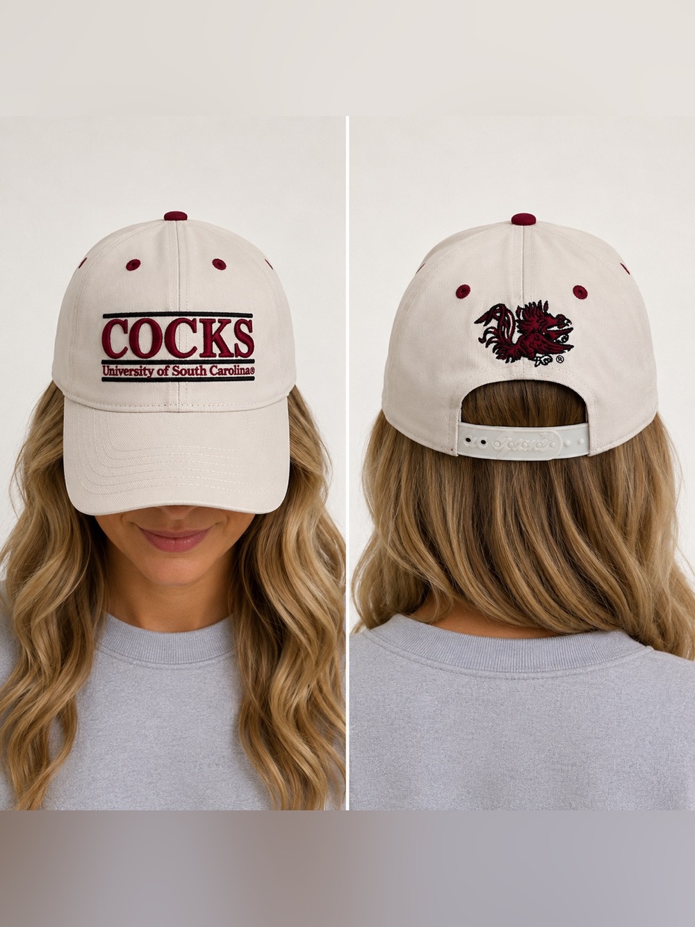 Cream Baseball Cap with Garnet Accents